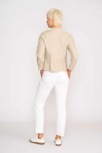 Model wearing Stone Fringe Festival Jacket By Foil Available at Beetees Nelson